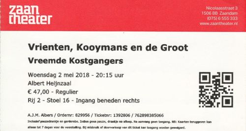 Vreemde Kostgangers show ticket#2-16 May 02, 2018 Zaandam - Zaantheater 